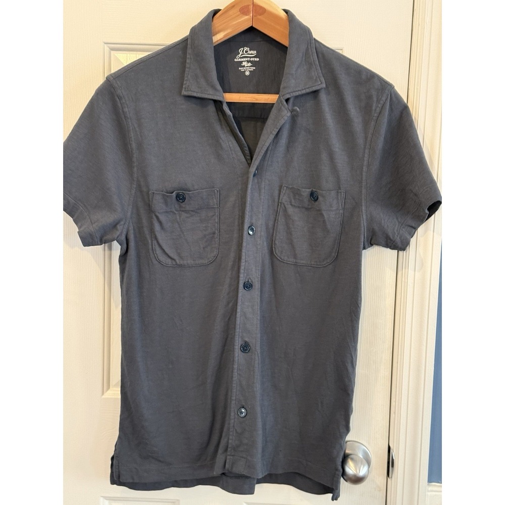 J.Crew Men Blue Cotton Knit Button-Up Spread Collar 38" Preppy Casual Classic